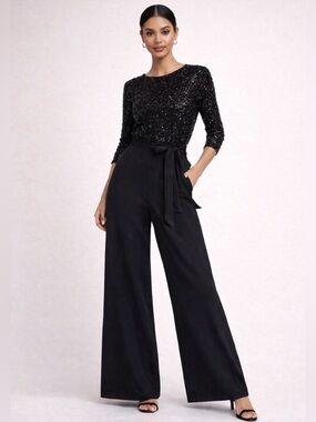 J Crew Woman’s Black Sequin Top with 3/4 length Sleeves Size S